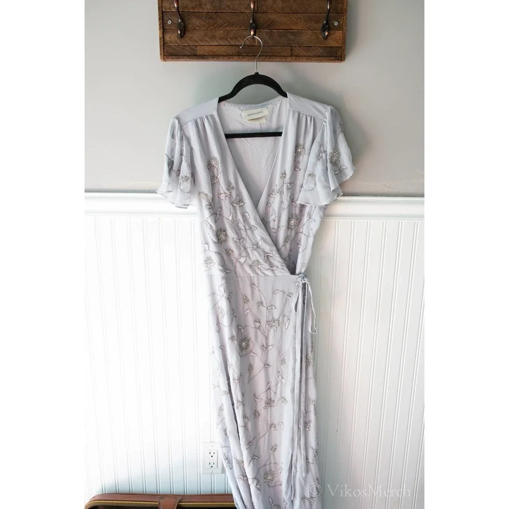 BHLDN Plymouth Wrap Dress Lavender Gray NEW - Picture 4 of 9